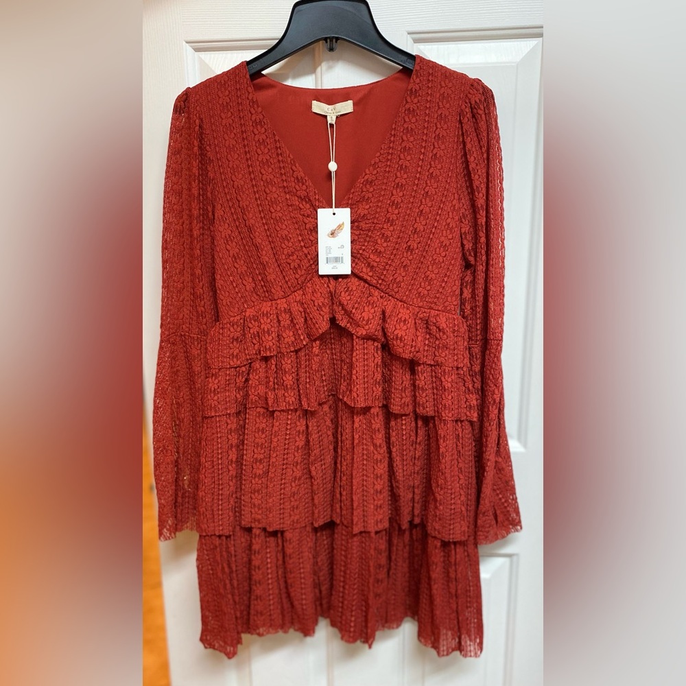 C&V Lace Boho Dress Spring Summer Festival Hippie Flowy Statement Bell Sleeve